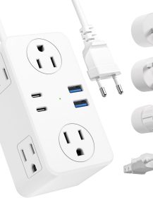 European Travel Plug Adapter, EU/UK/US Travel Plug Adapter Power Strip, 6 AC Outlets, 4 USB Ports (2 USB C), 3ft Wrapped Around Extension Cord, Universal Travel Adapter