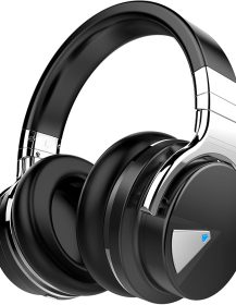 Silensys E7 Active Noise Cancelling Headphones Bluetooth Headphones with Microphone Deep Bass Wireless Headphones Over Ear, Comfortable Protein Earpads, 30 Hours Playtime for Travel/Work, Black